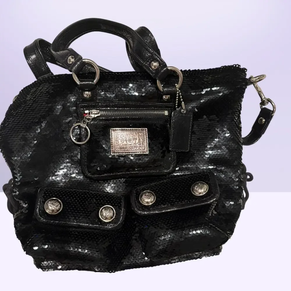 Coach Poppy 13821 Black Sequin Spotlight Tote Antique Brass NWOT Rare Bag